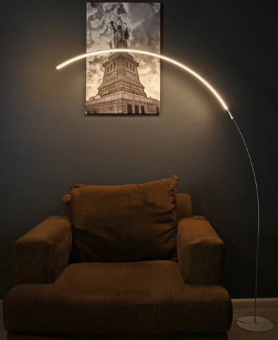 Brightech - Sparq LED Arc Floor Lamp - Silver - Warm White Light, Curved, Contemporary Minimalist Lighting Design